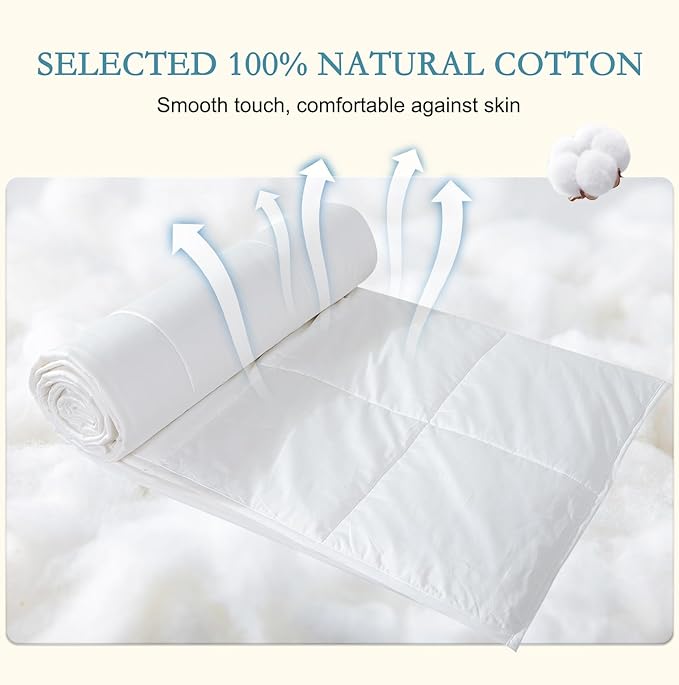 YOUR MOON Lightweight Wool Comforter King Size, 100% Australian Wool Filling Duvet Insert, 100GSM, Breathable & Thin Summer Comforter for Hot Sleepers, Soft Noiseless Cotton Shell(White)