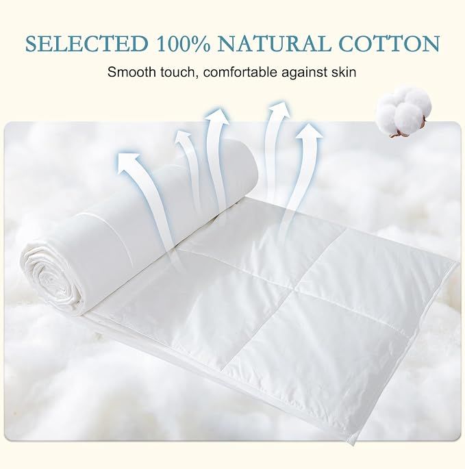 YOUR MOON Lightweight Wool Comforter Cal King Size, 100% Australian Lamb Wool Filling Duvet Insert, 100GSM, Breathable & Thin Summer Comforter for Hot Sleepers, Soft Cotton Shell(White)