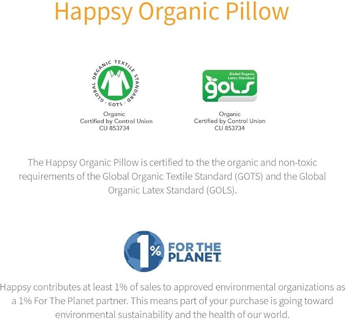 Happsy Organic Latex Pillow - Standard Bed Pillow with Breathable Cotton - Eco-Friendly & Non-Toxic Neck Pillow for Back Support and Neck Pain Relief - Made in USA