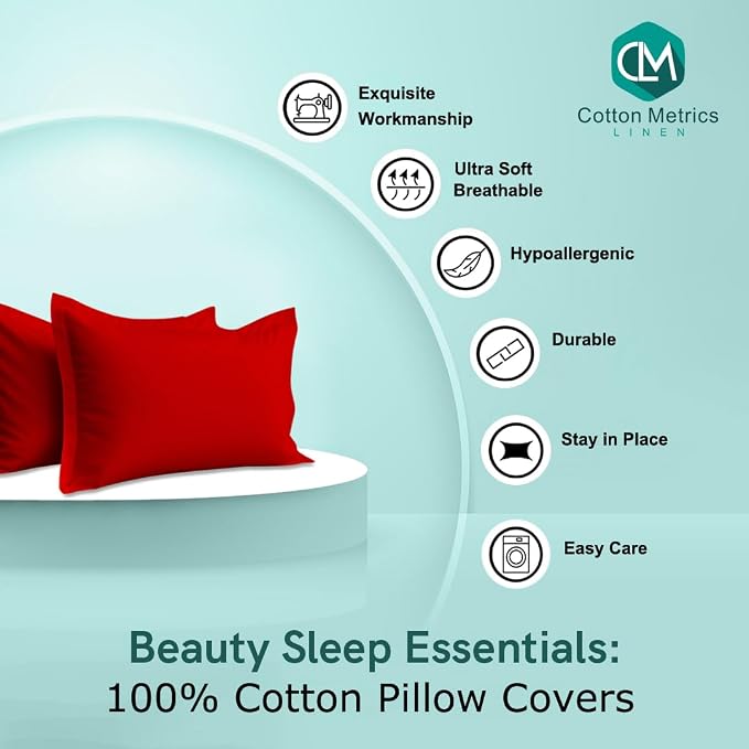 2 Pack Pillow Shams Queen Size 20x30 – 600 Thread Count 100% Organic Cotton Red Pillow Covers with 2 Inch Flange, Soft & Smooth Premium Hotel-Quality Pillowcases Set of 2