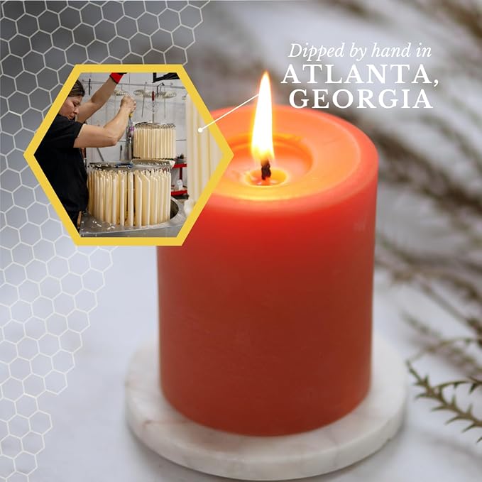 Big Dipper Wax Works Pumpkin Orange Pillar Candle, 40-Hour Long Burn, Pure Beeswax Candle, 2" x 4.75”