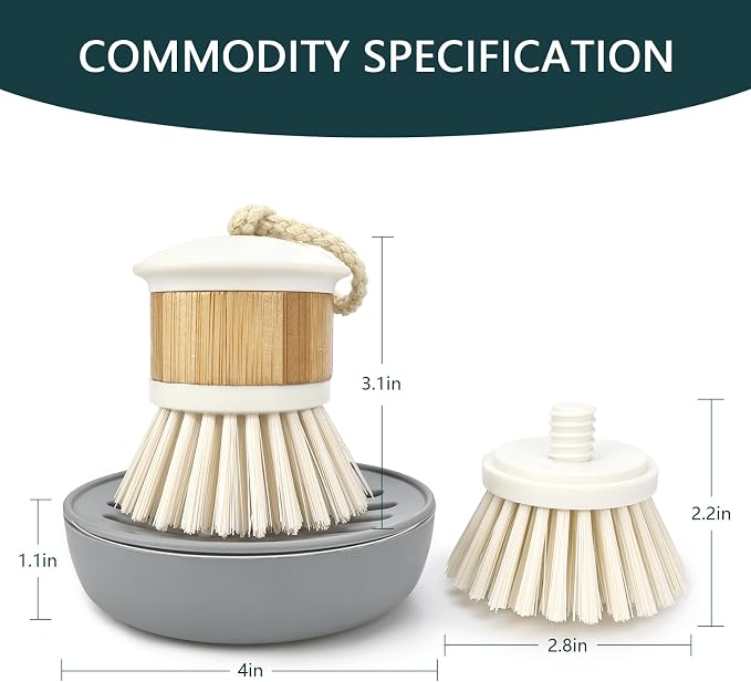 Bamboo Scrub Wooden Dish Brush - Bamboo Dish Brush,Bamboo Scrubber for Dishes, Palm Brush Dish Scrubber for Cleaning Dishes, Kitchen Utensils etc.