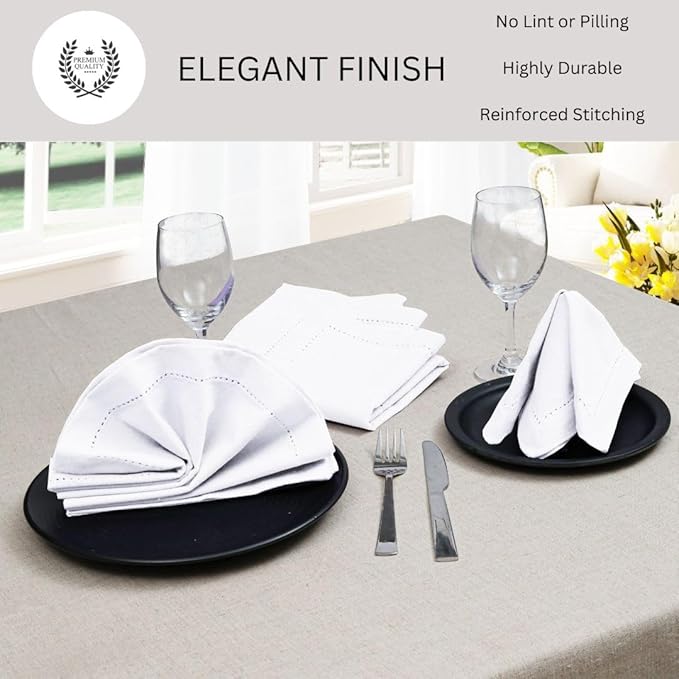 Hemstitch Dinner Napkins 100% Cotton Set of 12 - for Dining Weddings Parties Restaurants Holidays Easter Everyday Use - Soft Durable Washable Table Napkins - 18x18 Inch Cloth Napkins White