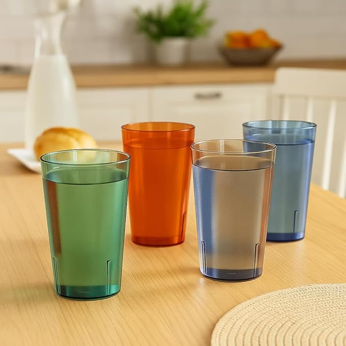 Oojami Set of 16 Plastic Tumblers, 20-Ounce Reusable Cups, BPA-Free & Shatterproof, Stackable Restaurant-Style Drinking Glasses for Water, Juice, and Everyday Use, Dishwasher Safe 20 oz