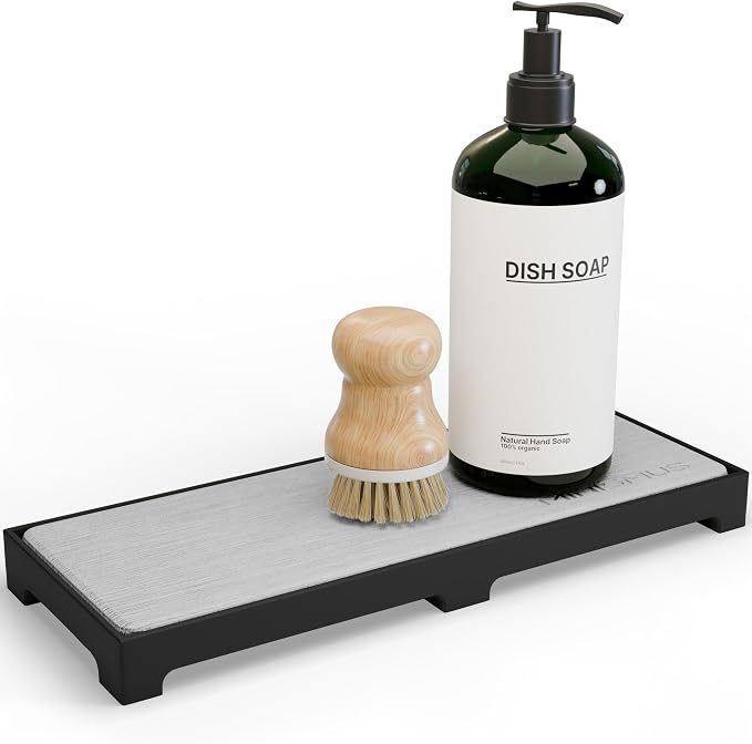 Minismus Diatomite Stone Drying Tray for Kitchen & Bathroom Sink - Quick Dry Water Absorbing Soap Tray, Instant Dry Stone Sink Caddy, Absorbent Diatomaceous Earth Counter Mat