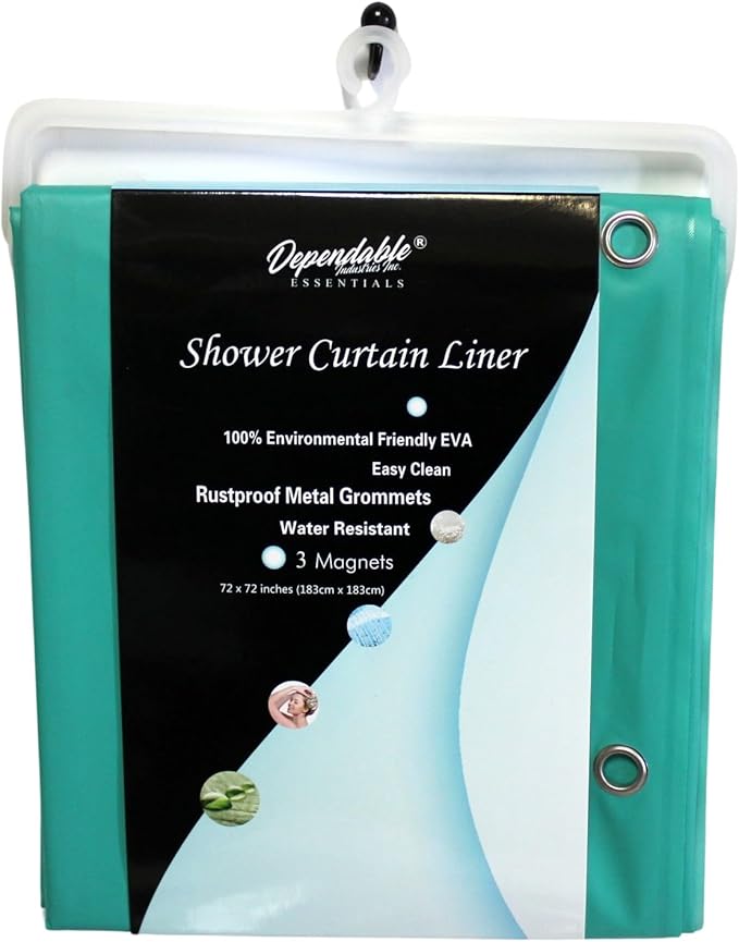 EVA Shower Curtain Liner - PVC Free, Odorless, with Magnetized Bottom and Rustproof Grommets by Dependable Industries (Turquoise)