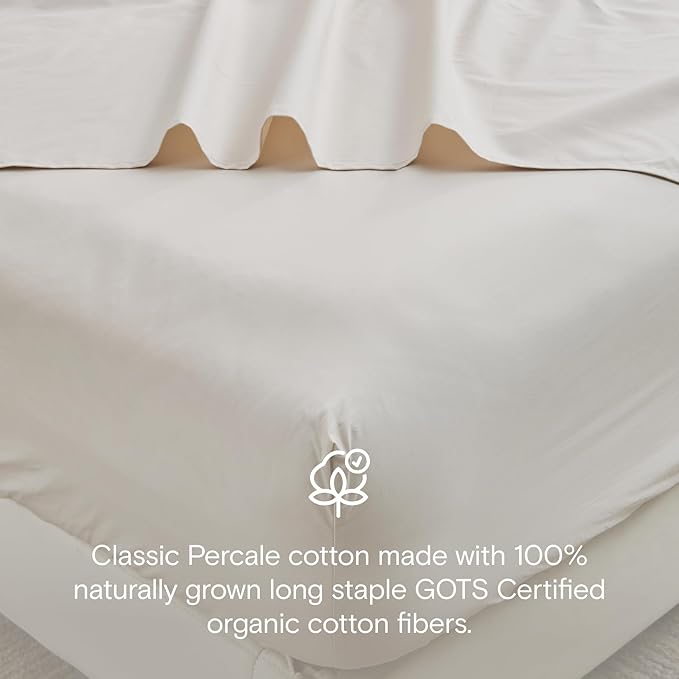 DOZ 100% GOTS Certified Organic Cotton Sheet Set, Crisp Percale Weave, Long Staple, Breathable, Matte Finish, Hotel Style, Durable, 3pc – 2 Pillowcases 1 Fitted (Fog, Cal King)