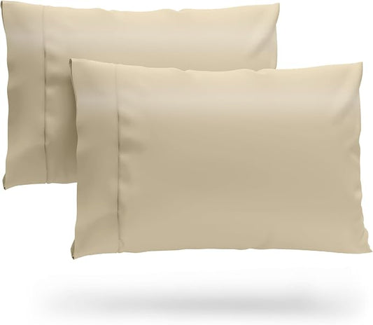 Cosy House Collection 100% Rayon Derived from Bamboo Pillowcase Set | Cooling, Breathable, Silky Soft 2-Piece Envelope Closure Pillow Case Cover Set (King, Tan)
