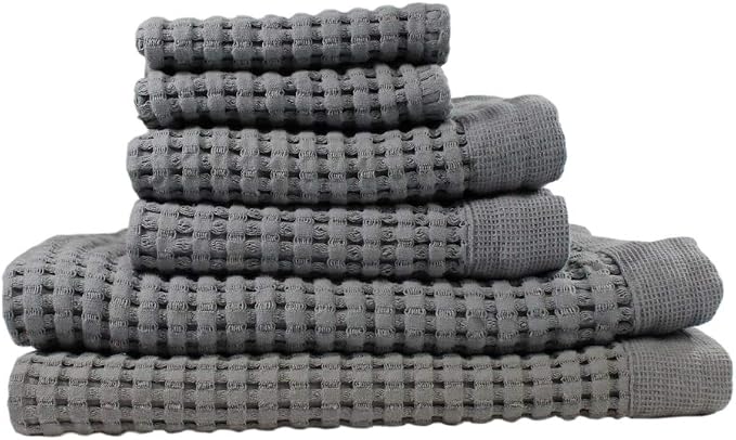 GILDEN TREE Waffle Towel Set Quick Dry Thin | 2 Bath Towels | 2 Hand Towels | 2 Washcloths, Modern Style (Slate)