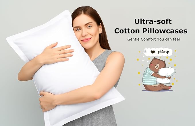 2 Pack Pillow Shams Queen Size 20x30 – 600 Thread Count 100% Organic Cotton White Pillow Covers with 2 Inch Flange, Soft & Smooth Premium Hotel-Quality Pillowcases Set of 2