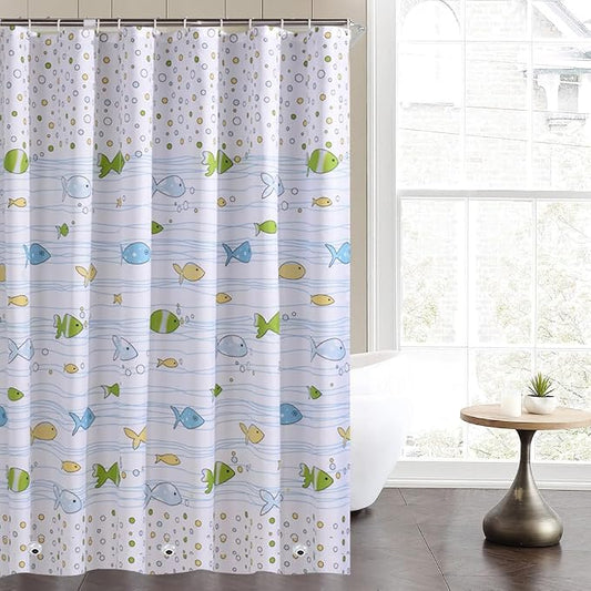 Plastic Shower Liner - Premium PEVA 4G Shower Curtain Liner with Rustproof Grommets and 3 Weighted Magnets, Waterproof Shower Curtains for Bathroom (Small Fish)