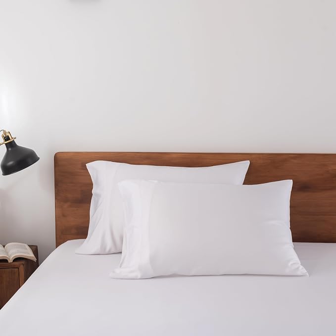 Pillowcases 100% Viscose Made from Bamboo Pillow Cases, Cooling, Luxuriously Soft, Envelope Closure, 300 Thread Count (White, King)