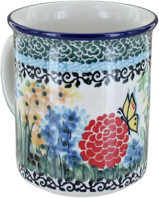 Blue Rose Polish Pottery - Green Teresa Small Coffee Mug - 9 oz - Petite Mug for Tea & Coffee Drinkers