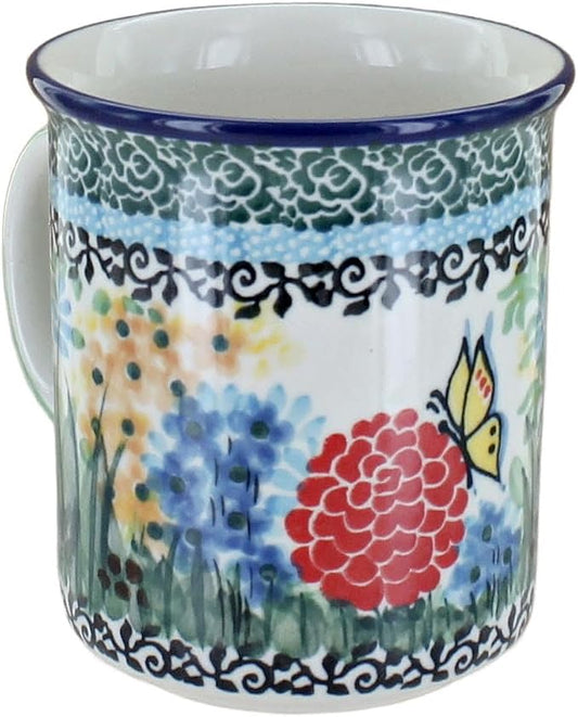 Blue Rose Polish Pottery - Green Teresa Small Coffee Mug - 9 oz - Petite Mug for Tea & Coffee Drinkers