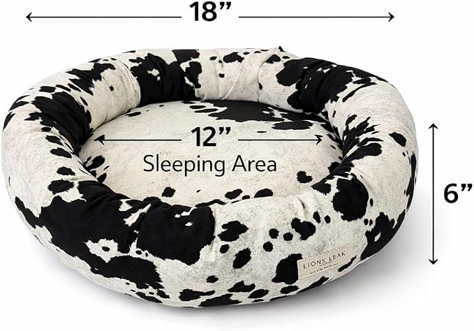 Organic Cotton Canvas Dog Bed: Removable Cover, Natural Fill - Made in USA (Cow Print Black White, X Small 18" x 6" inches)