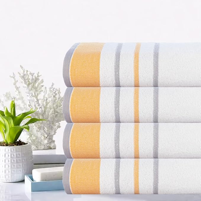 CASA COPENHAGEN White Bay 4Pcs 100% Egyptian Cotton Designer Hand Towels Gift Set- Grey - Gold 600 GSM, 28"x16", 4Hand Towels for Bathroom Set for Women & Men