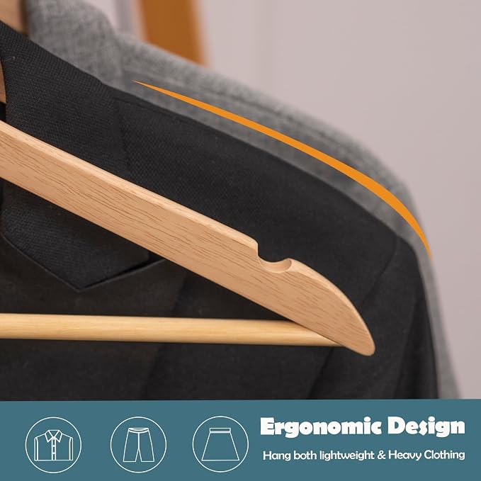 Solid Wooden Hangers 20 Pack, Wood Suit Hangers with Extra Smooth Finish, Precisely Cut Notches and Chrome Swivel Hook, Clothes Hangers for Shirt Coat Jacket Dress, Natural