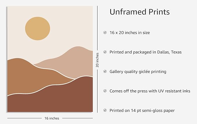 Y2K BOO Organic Abstract Shapes UNFRAMED Wall Art Minimalist Botanical Silhouette Earth Tones Terracotta Mid Century Modern 16x20 Inch Heavyweight Paper Studio Decor