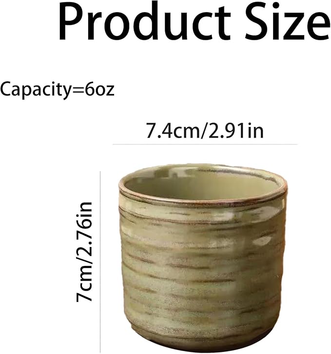 Vintage Ceramic Mug, Japanese Tea Cup 6oz Cup No Handle Drinking Cup for Espresso, Cortado, Matcha, Green Tea, Microwave and Dishwasher Safe, Kiln Transformation Cup (Vintage Green)