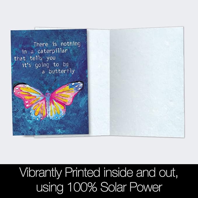 Tree-Free Greetings - All Occasion Cards - Artful Designs - 12 Cards + White Envelopes - Made in USA - 100% Recycled Paper - 4"x6" - Caterpillar Butterfly (FS54552)