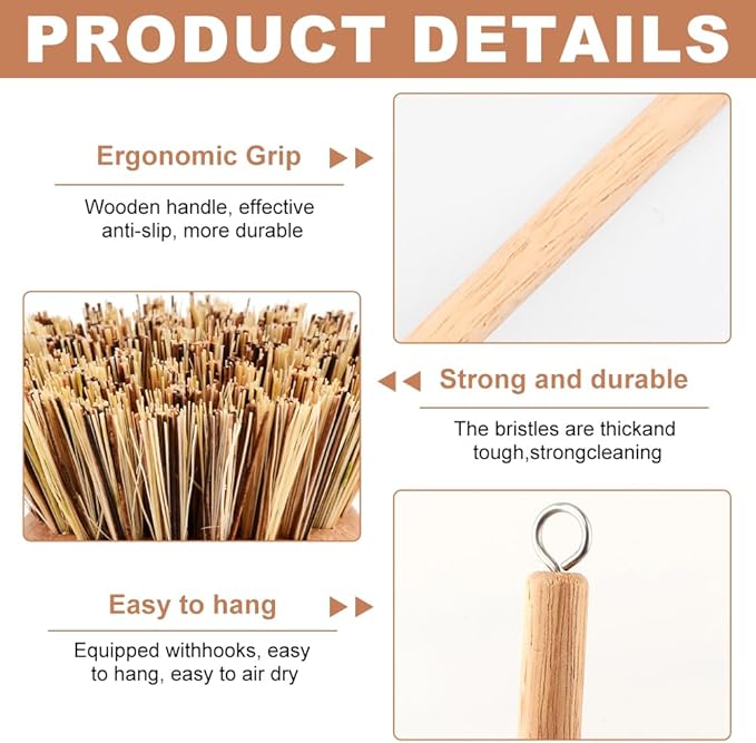 Bamboo Dish Brush with Handle - 3 Replacement Heads, Soft Bristles Kitchen Brush, Bamboo Dish Scrubber for Dishes Vegetable, Pots and Pans, Kitchen Utensils(Color:Wood)