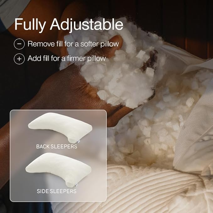 Coop Home Goods Adjustable Latex Crescent Pillow King, Talalay Latex & Microfiber Fill, Ergonomic Shape, Naturally Cooling, Eco-Friendly, Medium Firm for Back and Side Sleepers, GREENGUARD Gold