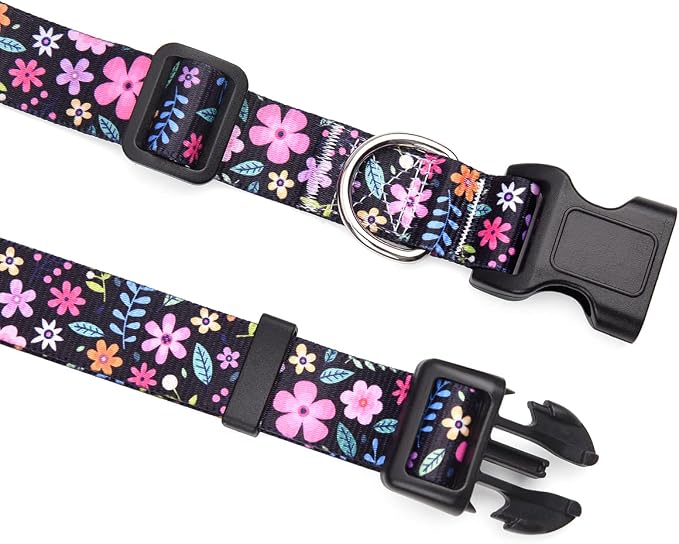 Mihqy Dog Collar and Leash Set with Bohemia Floral Tribal Geometric Patterns - Soft Ethnic Style Collar Adjustable for Small Medium Large Dogs(Floral Set,S)