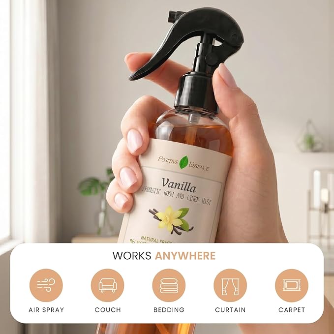 Vanilla Linen and Room Spray, Natural Home Fragrance Made with Pure Vanilla Essential Oil, Perfect Bathroom Air Freshener or Linen Spray (8.5 fl oz)