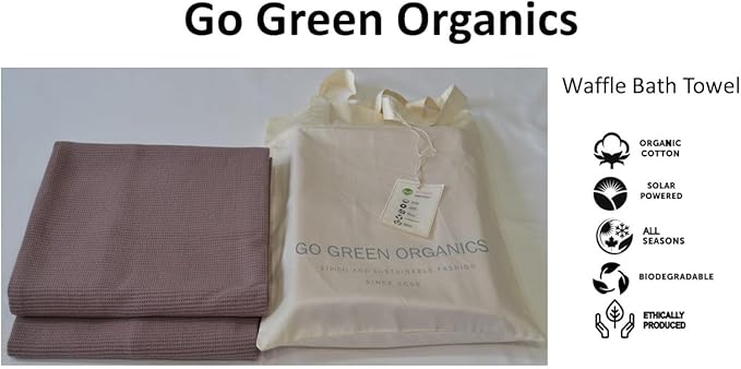 WAFFLE BATH TOWEL PACK OF 2, 30.5x58 INCHES, 100% ORGANIC COTTON, GOTS CERTIFIED (MAUVE) SUPER ABSORBANT & QUICK DRY, NO SOFTENERS, ENVIRONMENT FRIENDLY