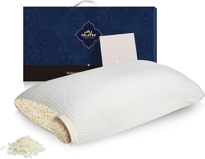 Talatex Talalay Shredded Latex Pillow-100% Natural Latex Premium Pillow with Adjustable Neck Support Area for Back, Stomach or Side Sleepers