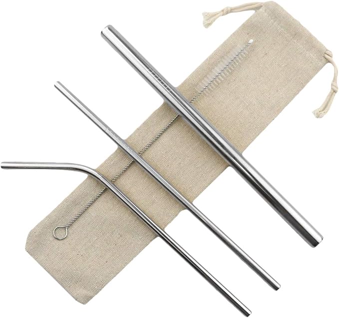 Metal Straws Stainless Steel Straws 8.5" Drinking Straws Reusable 3 Set - Ultra Long Muti Color-Cleaning Brush for 20/30 Oz for Trail Tumblers Yeti RTIC SIC Ozark (2 Straight|1 Bent|1 Brush）