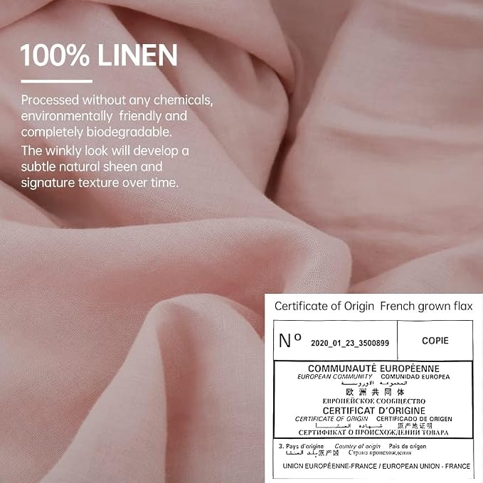 Simple&Opulence 100% Linen Duvet Cover Set, 3 PCS Natural French Flax Blush Pink Duvet Cover Full Size, Breathable Soft Comfy Linen Bedding Comforter Cover with 2 Pillowcases(Blush Pink, 78"x86")