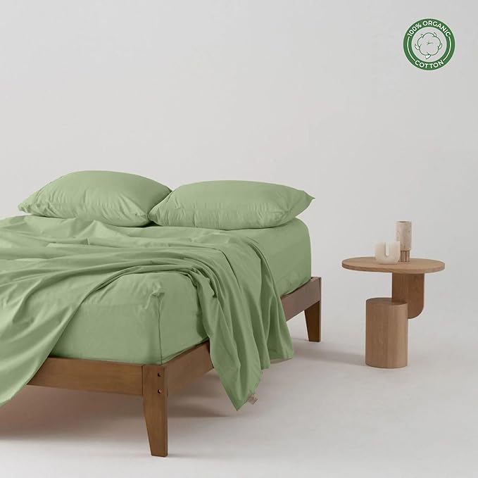 Pure 100% Certified Organic Cotton Bed Sheet Set 1000 Thread Count, 4 Piece Bedding Set, 24" Extra DEEP Pocket, Crisp and Cooling Sateen Weave, Eco-Friendly -(Sage, Full-XL)