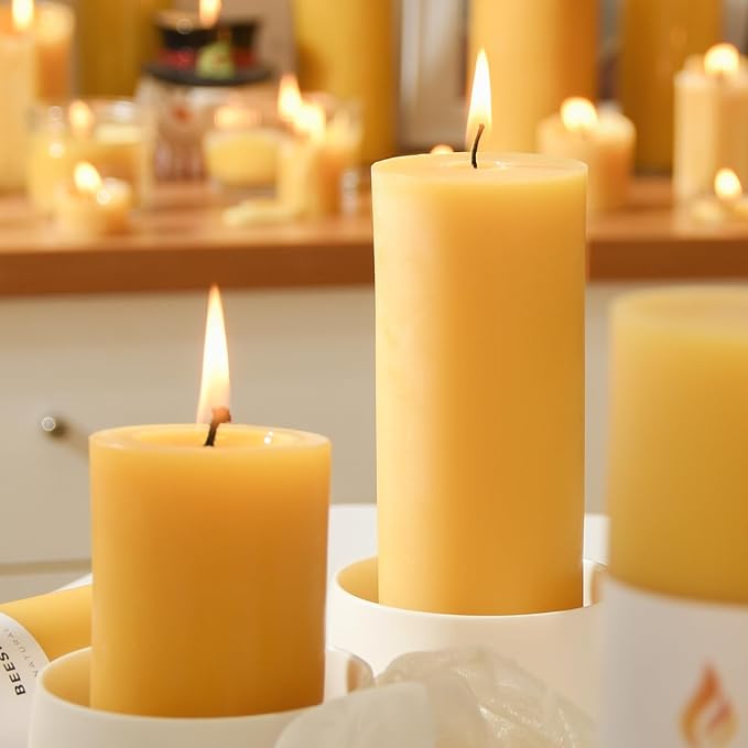 AGLARY2PCS Pure Beeswax Pillar Candles, 2-Inch Diameter x 6-Inch Height, Natural Unbleached Beeswax, Unscented, Durable & Safe for Home Decor