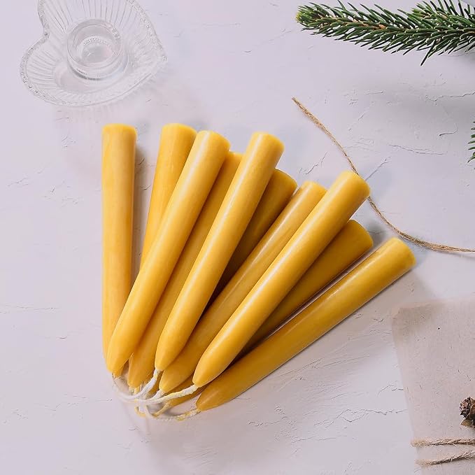 6'' Natural Beeswax Taper Candles Set of 12, DEYBBY Smokeless and Dripless Pure Organic Beeswax Candles, 4-5Hrs Burn Time, Nontoxic