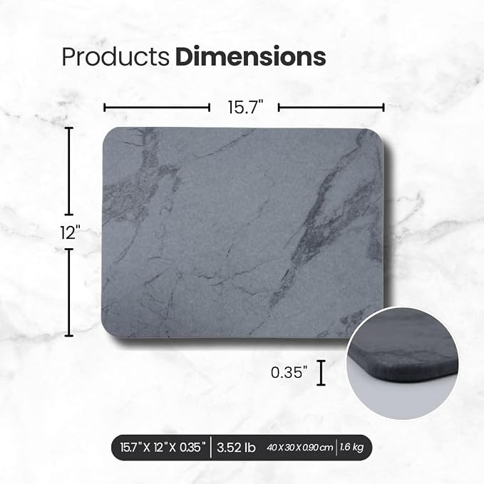 Diatomite Stone Dish Drying Mat for Kitchen Counter & Sink – Quick Dry, Super Absorbent, Non Slip, Eco Friendly Water Absorbing Tray, Heat Resistant 16x12”