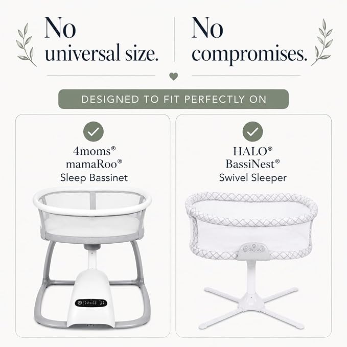 GOTS Organic Bassinet Sheets Compatible with Halo BassiNest Swivel Sleeper, 4moms mamaRoo Sleep Bassinet, Pure Ultra Soft Turkish Organic Cotton