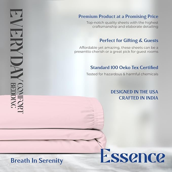 Mayfair Linen 100% Organic Cotton Percale Weave Fitted Sheet Twin XL Size, Blush, 1 Deep Pocket Twin XL Fitted Sheet, Fits Mattress Upto 16" Crisp and Cool Bed Linen, Luxury GOTS Certified Sheets