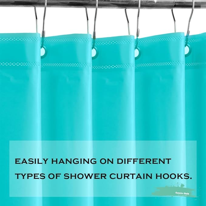 Aqua Blue Plastic Shower Curtain Or Liner, 72x72 Inch Lightweight Teal Blue Plastic Bathroom Shower Showroom Inner Curtain with Rustproof Metal Grommet Holes and Weighted Magnets