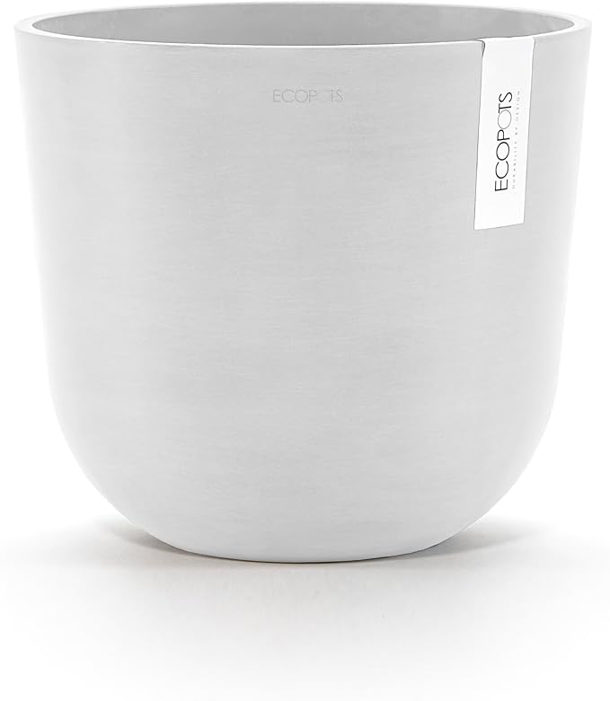Ecopots Oslo Durable Modern Round Indoor/Outdoor Recycled-Based Composite Flower Pot Planter, Pure White, 10"