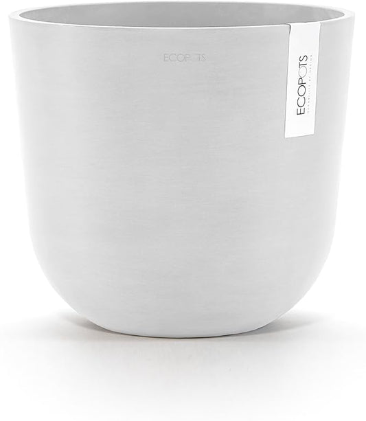 Ecopots Oslo Durable Modern Round Indoor/Outdoor Recycled-Based Composite Flower Pot Planter, Pure White, 10"