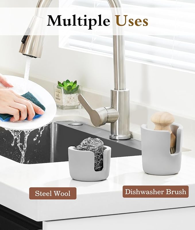 Luxspire Diatomite Sponge Holder for Kitchen Sink, Fast Drying Stone Sponge Holder, Water Absorbing Stone Dish Sponge Caddy for Kitchen Sink Counter, Light Gray, Small
