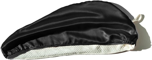 Cool Mom's Closet Pure Silk Hair Towel | Towel for Hair Satin Hair Wrap Curly Hair Towel Plopping Towel Curly Hair Plop Bamboo Cotton | Sustainable Handmade in FL (Black, X-Large)