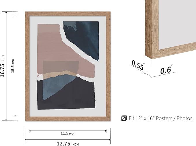 Monem Art Torn Paper Abstract Collage Print - Minimalist Scandinavian Art Poster - Wall Decor for Living Room, Bedroom or Office - 12x16 Beige Framed Wall Art by Mareike Bohmer