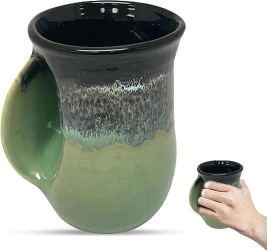 Clay in Motion Hand Warmer Coffee Mug – Handmade Coffee Mug With Comfortable Handle Contoured Pocket Hand Warming Ceramic Coffee Mug – Proudly Made in USA – Left Handed – 14 Oz - Midnight Prairie