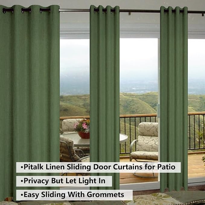 Pitalk Olive Green Linen Curtains 108 Inch Extra Long for Large Window 2 Panels Grommet Boho Bohemian Drapes Light Filtering Sheer Emerald Loden Green Curtains for Living Room Dining Bedroom 9 FT Tall