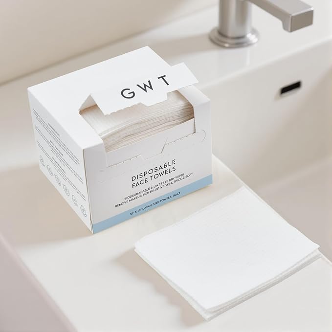 GWT Disposable Face Towels,10"×12" Face Towelette Disposable,Thicken Facial Towels for Women Sensitive Skin,Soft Makeup Remover Dry Wipes, 50 Ct, 1 Pack