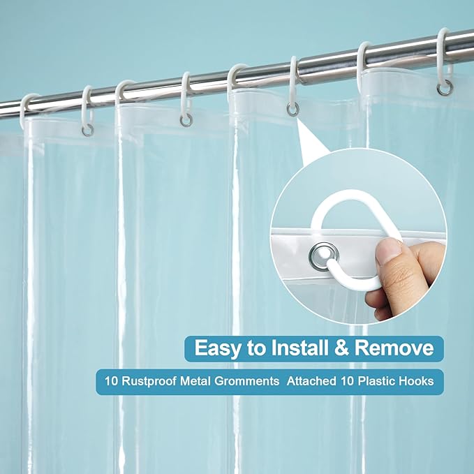 EurCross Small Extra Long Clear Shower Curtain Liner 60 inch Wide by 84 inches Length with 5 Magnet Weights and Hooks, 9G Premium PEVA See Through Small Plastic Shower Curtain 60x84