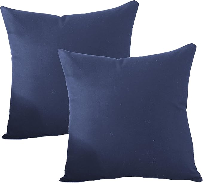 TAOSON Set of 2,100% Cotton Soild Canvas Home Decorative Throw Pillow Cover Cushion Covers Pillowcase, Home Decor for Sofa Couch Bed Chair Only Cover No Insert - 18" x 18" / 45x45cm Navy Blue