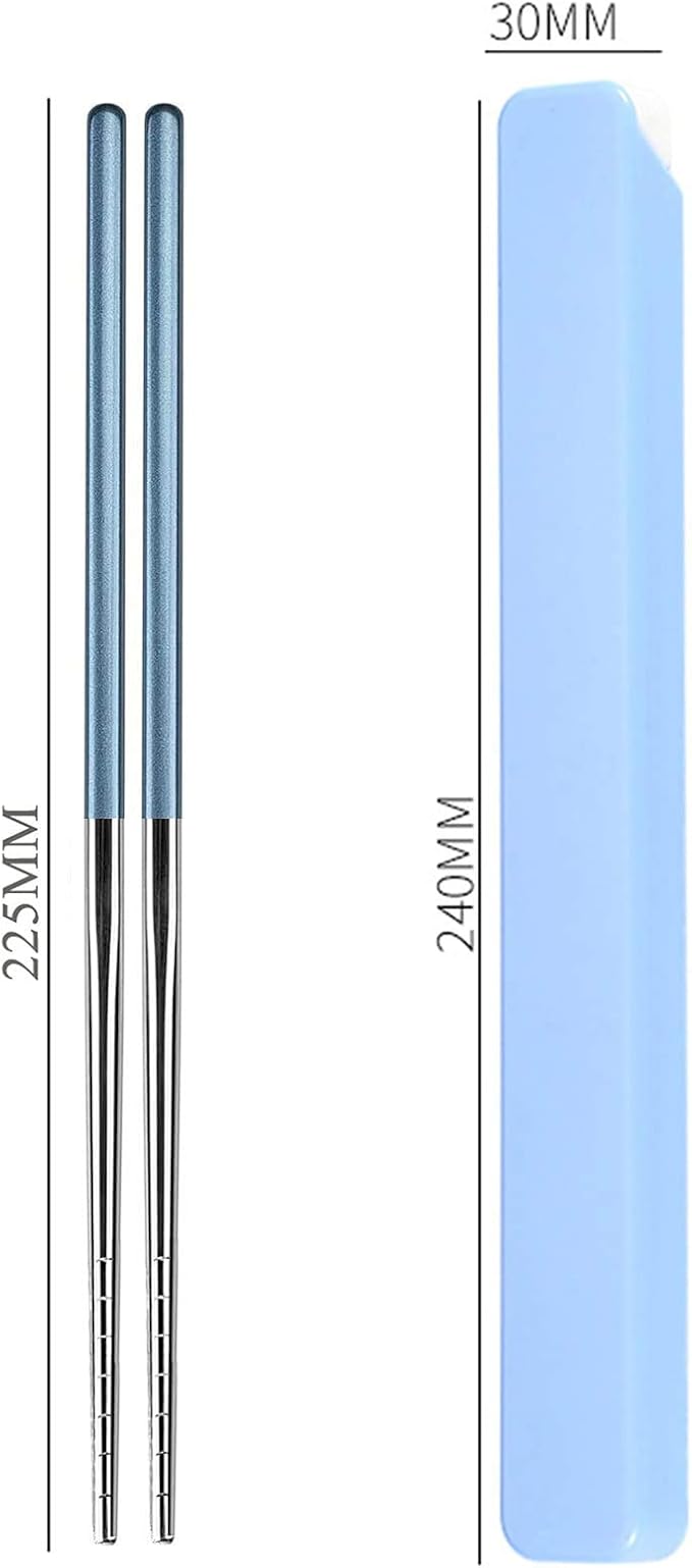 Portable Stainless Steel Chopsticks with Case, 9 Inch, Green Light Blue | Reusable,18/8 Stainless Steel,Metal,Black Blue For Travel,Camping,Bento Box, Alternative to Wooden/Plastic Chopstick